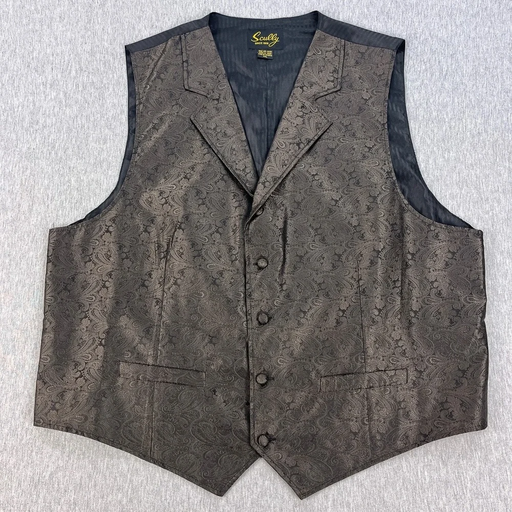 Scully Western Vest Mens XXL Brown Paisley 5-Button Cinch-Back Frontier Cowboy